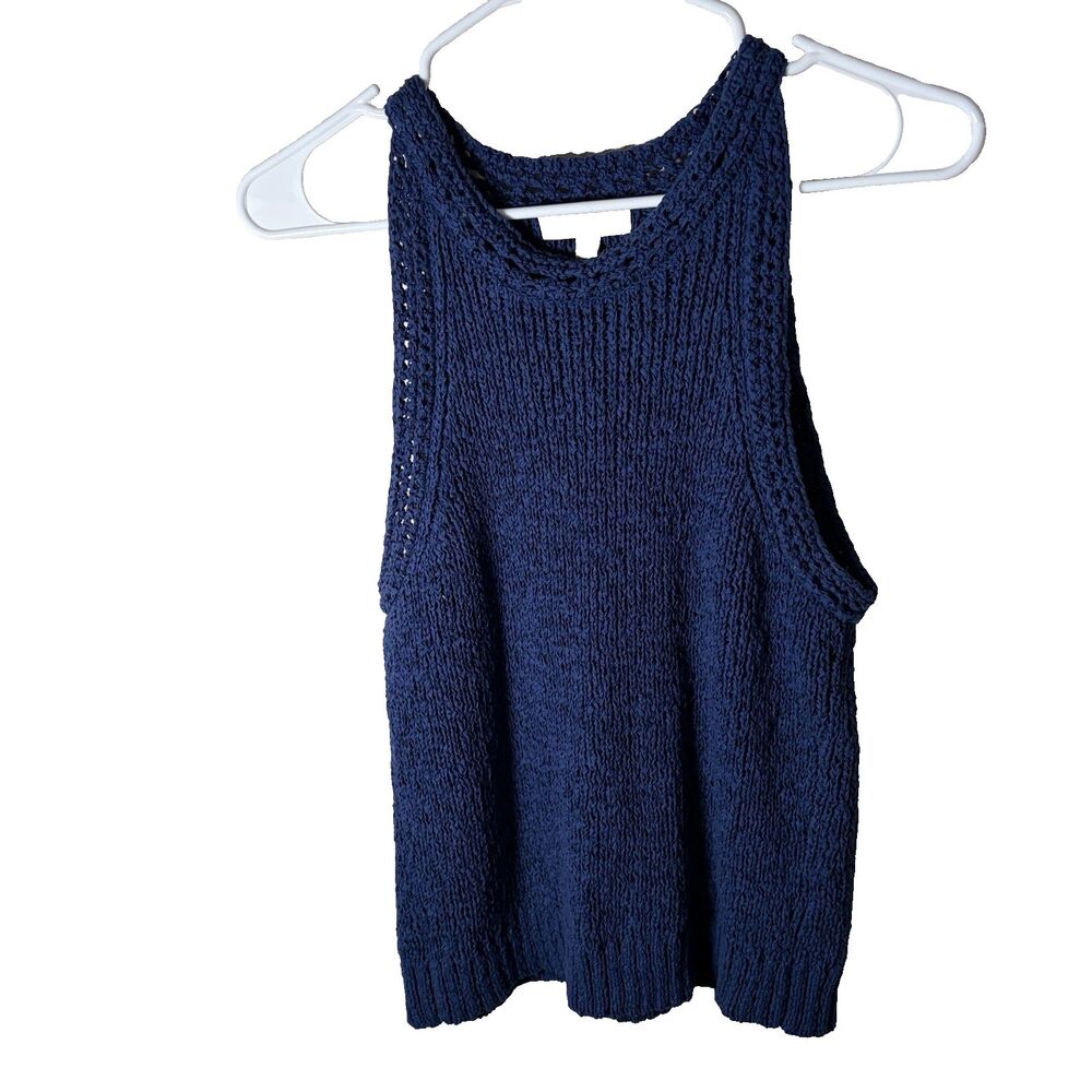 J Crew Sweater Vest Tank Top Women's Small Blue Chunky Knit Sleeveless Pullover